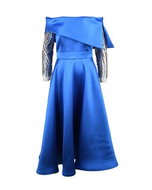 MISCHALIS Cobalt Satin Polyester Long Dress - Blue