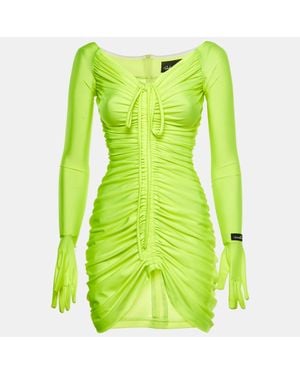Quinn Neon Jersey Glove Detail Ruched Mini Dress - Green