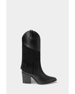 Dante Shoes Leather Fringe Boots - Black
