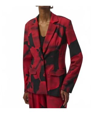 Joseph Ribkoff Abstract Print Long Sleeve Straight Blazer - Red