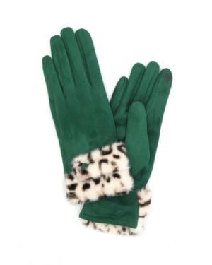 Fashnzfab Leopard Faux Fur Cuff Smart Touch Gloves - Green