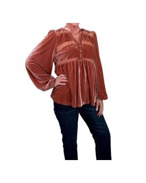 Easel Romantic Velvet Babydoll Blouse - Red