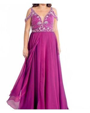 Rachel Allan Beaded Chiffon Prom Dress - Purple