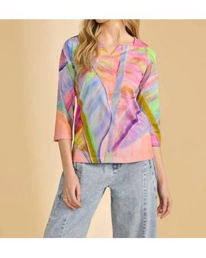Fdj 3/4 Sleeve Notch Neck Top - Pink