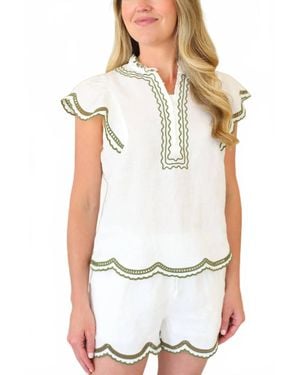 Melissa Nepton Ness Embroidered Scalloped Edge Blouse - White