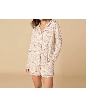 Softies Aria Slim Notch Collar Long Sleeve Short Set - Black