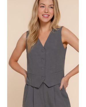 TRUEDAMES V-Neckline W/Front Button Closure Vest - Gray