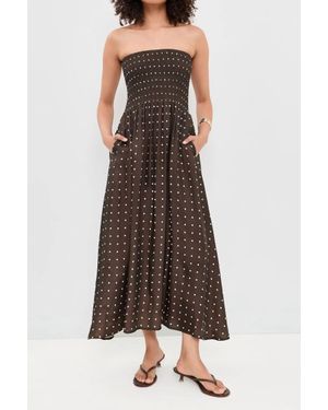 Little Lies Polka Ruched Midi Dress - Brown