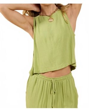 Sadie & Sage Linen Tank With Button Up Back Top - Green