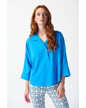 Joseph Ribkoff Buttoned Collar Boxy Top - Blue