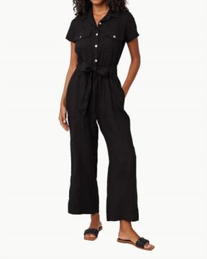 Bella Dahl Pocket Seamed Short Sleeve Jumpsuit - Black