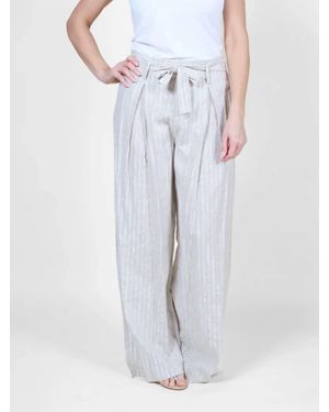 Angela Mara Melange High Waisted Wide Leg Pants - White