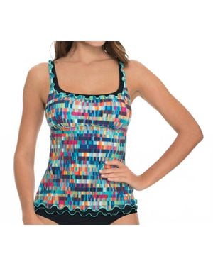 Gottex Matrix Ruffle Tankini Top - Blue