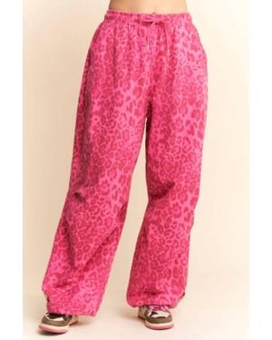 Davi & Dani Leopard Mesh Cargo Material Sweatpants - Pink
