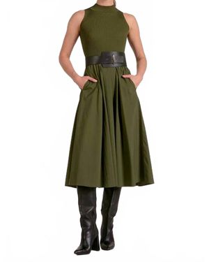 Elan Sleeveless Mock Neck Midi Dress - Green