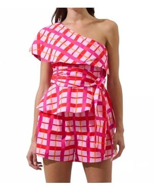 Sugarlips Checker One Shoulder Top - Red