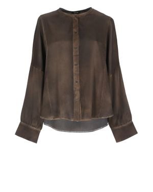 Avant Toi Extended Hem Silk Shirt - Brown