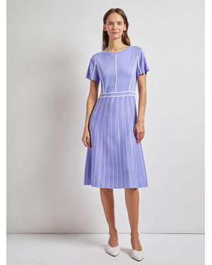 Misook Contrast Stripe A-Line Soft Knit Dress - Blue