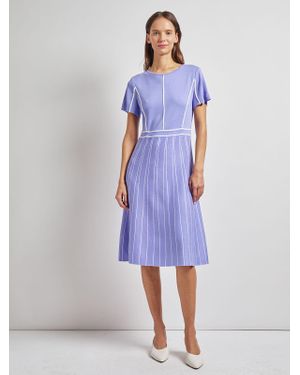 Misook Contrast Stripe A-Line Soft Knit Dress - Blue