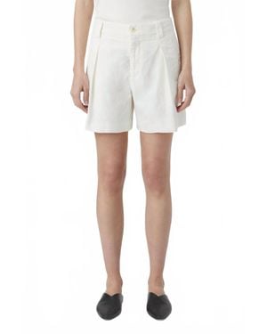 Closed Mid Waist Linen Cotton Blend Shorts - White