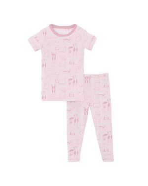 KICKEE Girl's Short Sleeve Pajama Set - Pink