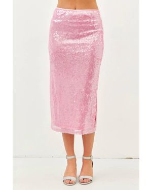 Idem Ditto Mermaid Sequin Midi Skirt With Side Slit - Pink