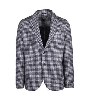 Circolo 1901 Houndstooth Stretch Cotton Rounded Blazer - Blue
