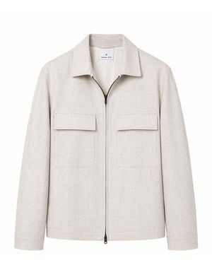 Manuel Ritz Linen Front Zip Classic Collar Jacket - White