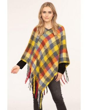 TRUEDAMES Color Block Plaid Poncho - Yellow