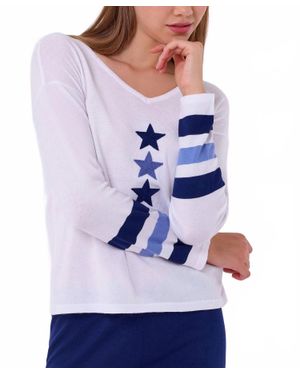 French Kyss V-Neck Star Top - Blue