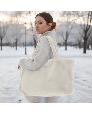 Fashnzfab Oversized Faux Fur Soft-Touch Tote Bag - Gray