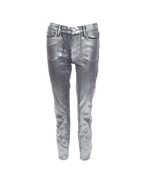 FRAME Le High Skinny Crop Metallic Coated Pants - Gray