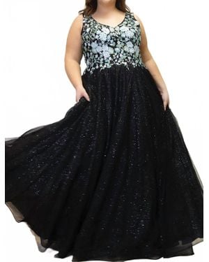 Sydney's Closet Floral Applique Ball Gown - Black