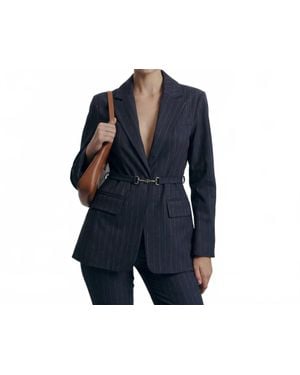 Avec Les Filles Pinstripe Belted Blazer - Blue