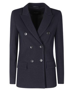Seventy Structured Double-Breasted Stretch Knit Jacket - Blue