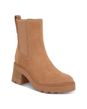 Zodiac Teresa Boots Latte Lug Sole Round Toe Chelsea Lion474 - Brown