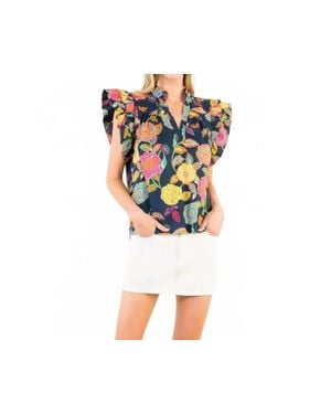 Thml Ruffle Sleeves Floral Print Top - Blue