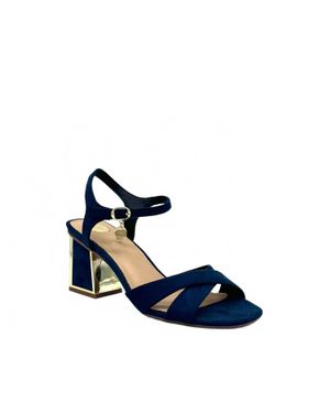 Exe' Mina-190 Cross-Strap Block Heel Sandal - Blue