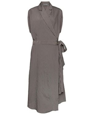 Elena Miro Wrap Midi Pinstripe Pattern Belted Dress - Gray