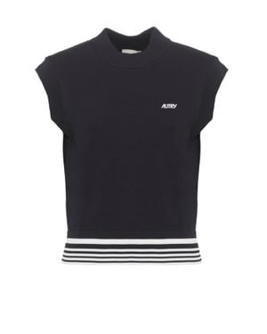 Autry Knitted Viscose Logoed Vest - Blue