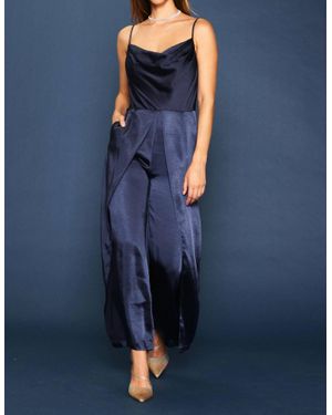 Skies Are Blue Cowl Neck Satin Jumpsuit - Blue
