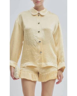 Maude Club Porter Crinkle Satin Oversized Shirt - Natural