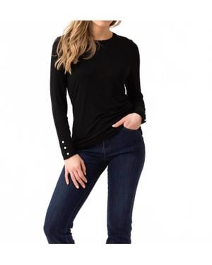 Marble Button Cuff Long Sleeve Top - Black