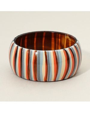 Fashnzfab Wide Retro Vertical Striped Restin Statement Bangle Bracelet - Brown