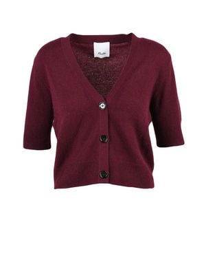 Allude Cropped Deep V-Neck Cashmere Cardigan - Red