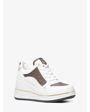 MICHAEL Michael Kors Mk Emmy Signature Logo And Leather Wedge Sneaker - White