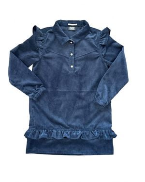 Scotch & Soda Girl's Corduroy Dress With Ruffle Detail - Blue