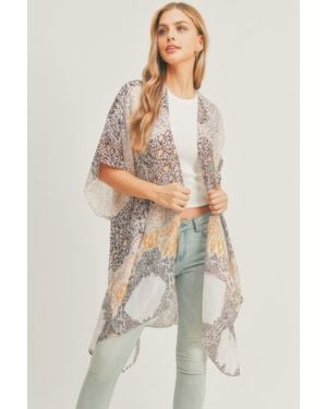 TRUEDAMES Allover Mixed Print Kimono - Gray