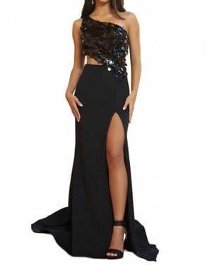 Ava Presley One Shoulder Gown With Slit - Black