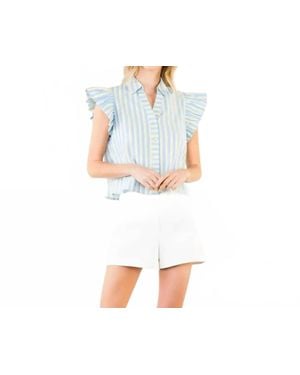 Thml Flutter Sleeve Striped Button Top - White
